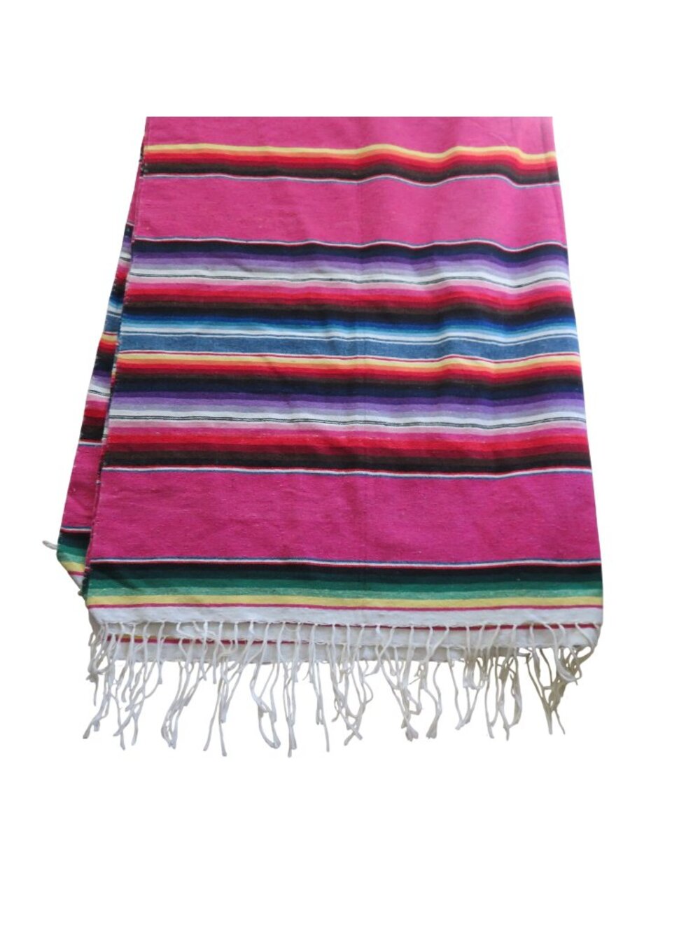 Vintage Mexican Woven Serape Blanket Vibrant Stripes Fringe 90"x60" - Multicolor